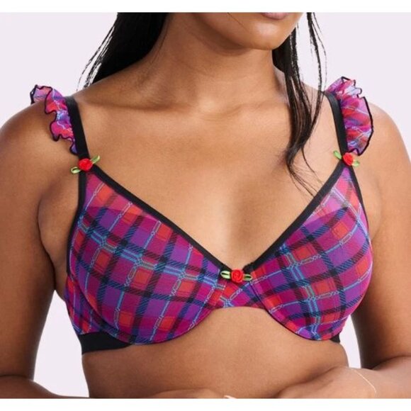 Parade Silky Mesh Flutter Strap T-Shirt Bra & Thong Large 36 C 36D NEW - Picture 3 of 10